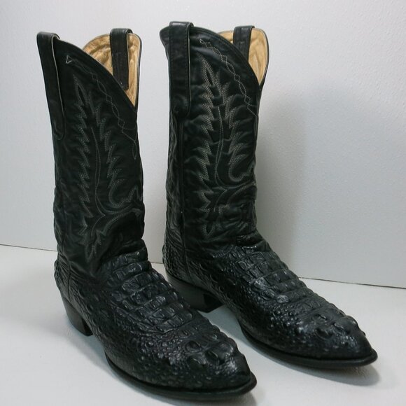 Dan Post Genuine Caiman Black Leather Cowboy Western Boots Shoes Footwear 12 D - Picture 2 of 8
